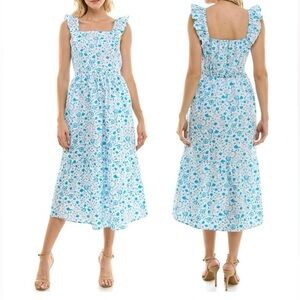 Draper James Maxi Dress Sz S White Floral Ruched Tiered Coastal Cottage Boho